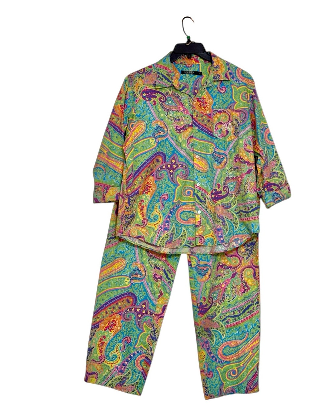 Lauren Ralph Lauren 100% Cotton Paisley Pajama Set Bold Multicolor Size Large